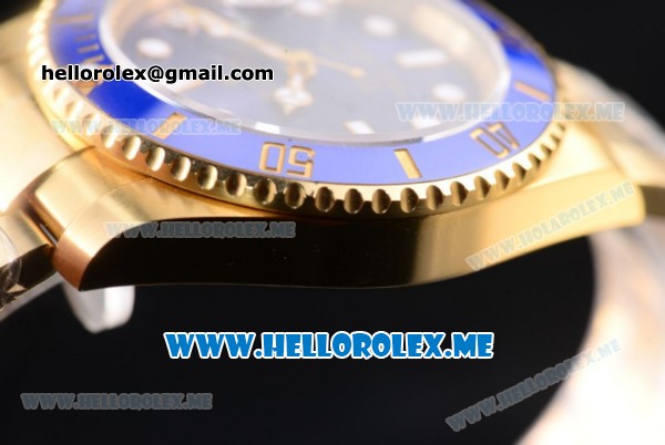 Rolex Submariner Clone Rolex 3135 Automatic Yellow Gold Case/Bracelet with Blue Dial and Dot Markers (BP) - Click Image to Close